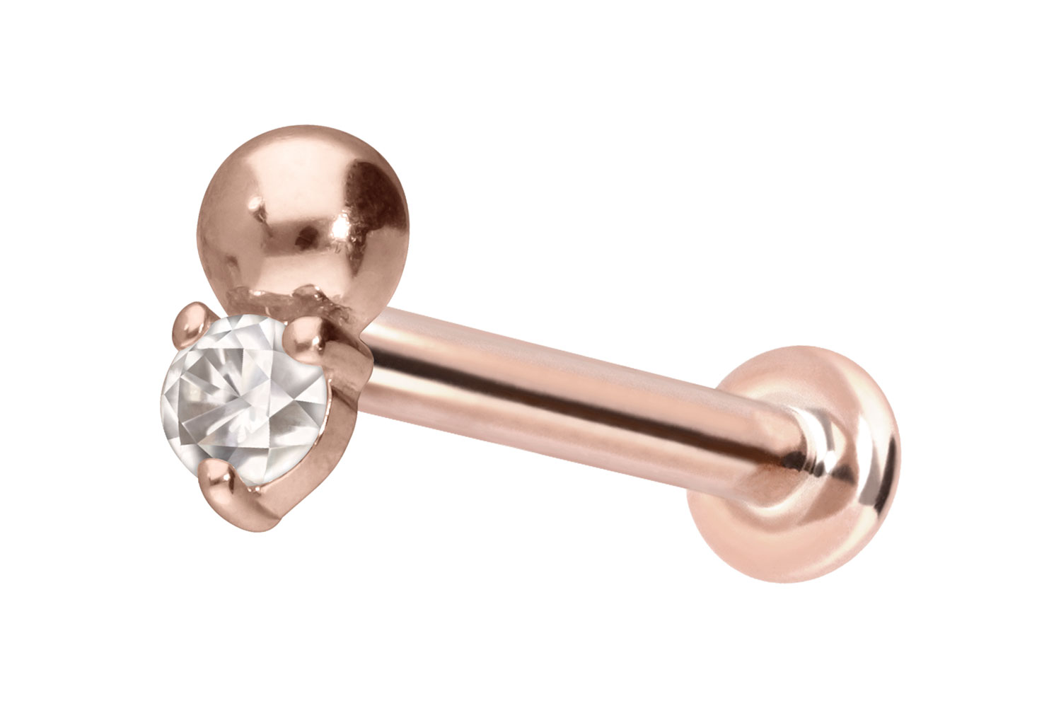 14 Karat Gold Labret Piercing mit Push Fit MOISSANIT + KUGEL